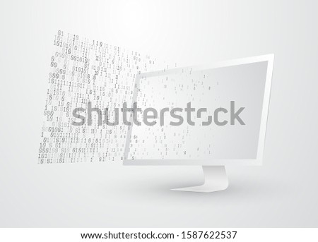 Binary code coming out of the computer screen. Smart pc software grouping data from chaos to order. Big data diagnostic and anlasysis vector illustration. Cyberspace and network concpet.  