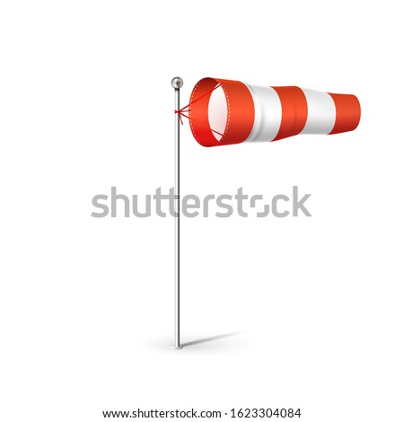 Airport Wind sock 3D realistic vector illustration. Red and white Wind flag showing wind direction and speed. Isolated on white. 
