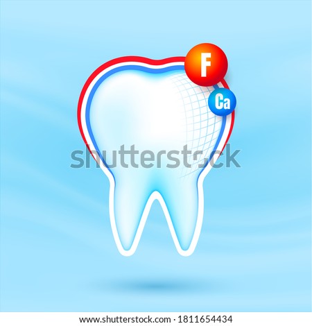Healthy strong tooth with calcium and fluor sheild. White teeth being protected. Dental care.