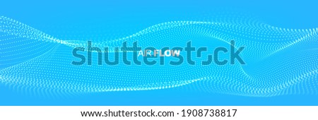 Flowing particles with depth of field. Air flow. Particle waves showing a stream of clean fresh air. Vector illustration.