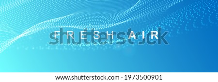 Flowing particles with depth of field. Particle waves showing a stream of clean fresh air. Air flow. Vector illustration.