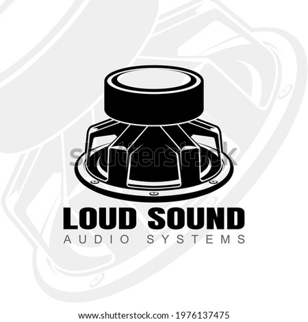 Logo design with audio speaker turned magnet up. Sound system speakers. Music icon. Musical column speaker bass equipment. Vector illustration.