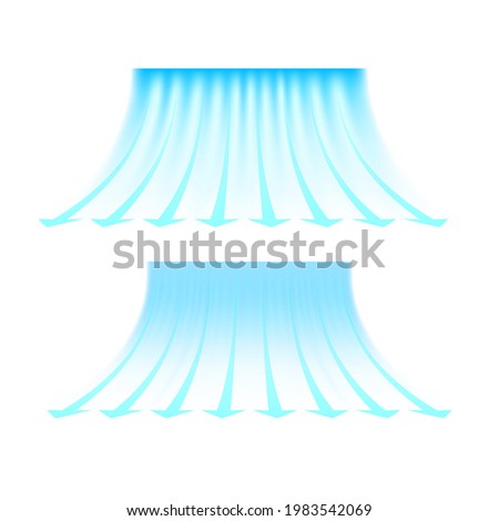 Blue stream of cold air from the conditioner. Clean fresh air flow. Wind direction. Isolated on white background.