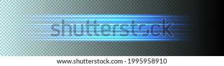 Vector blue glowing lines effect. Straight fast light. Acceleration speed motion. Horizontal rays of light. Isolated on transparent background. 