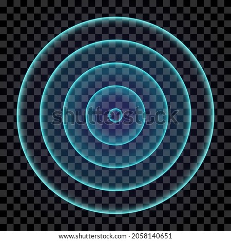 Sonar wave. Blue color ring. Abstract digital sound wave. Isolated on transparent backgrou.