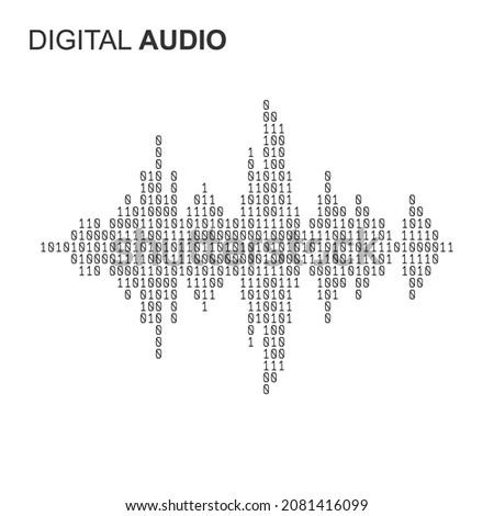 Sound wave made of ones and zeros. Binary equalizer. Music and voice sound waves. Digital audio visualization. Vector Illustration.