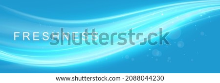 Blue waves showing a stream of clean fresh air. Modern wavy lines air background. Design element to illustrate the air flow Vector illustration.