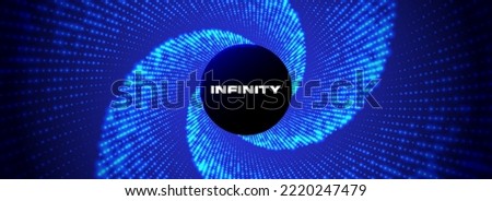 Dots vortex. Speed of light, neon glowing twisted background. Glowing dots spiral. Swirling particle sructure. Air flow. Rotating sparkling background.