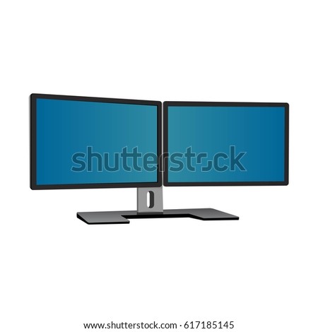 Two desktop monitors with dual monitor stand, full hd aspect ratio 16:9