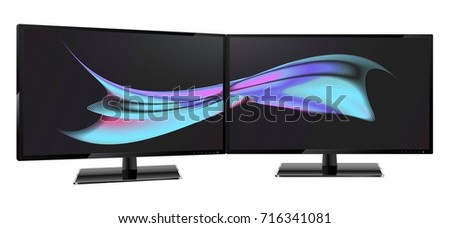 Two desktop monitors full hd aspect ratio 16:9. Multiple Screen. Multiple wallpaper on transparent screens. 