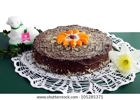 decorative cheese cake with chocolate cover for Easter holidays