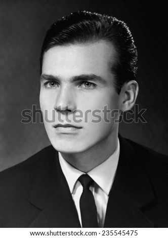 JASLO,POLAND - CIRCA 1955:vintage atelier photo of young,handsome man