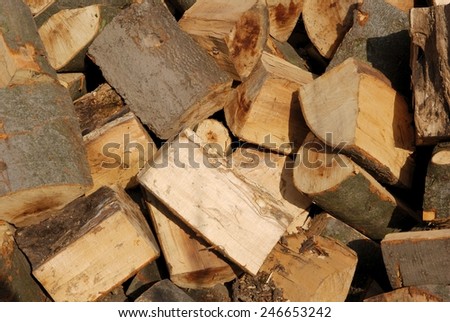 pies of cut wood as fuel for stove
