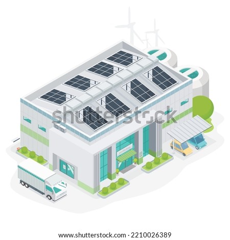 ecology smart green factory energy saving with solar cell like dream industry friendly isometric
