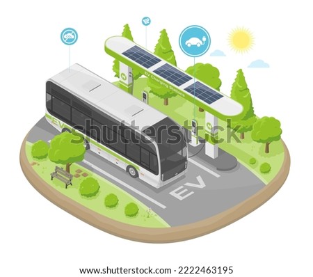 ev bus  solar cell power concept energy ecology electric vehicle battery system for low emission isometric