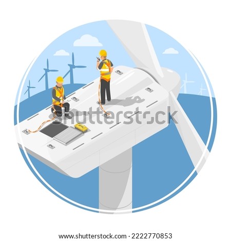 Working at height on wind turbine isometric engineer inspection work high safty for dangerous work factory ecology industrial isometric