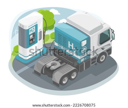 hydrogen station semi trailer truck h2 Air liquide green logistic concept energy power plant power ecology system for low emission isometric concept