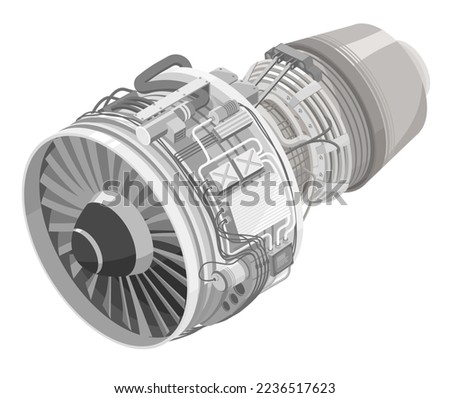 Aircraft jet engine simple airplane turbine gas technology engineering diagram inside equipment for maintenance isometric isolated on white