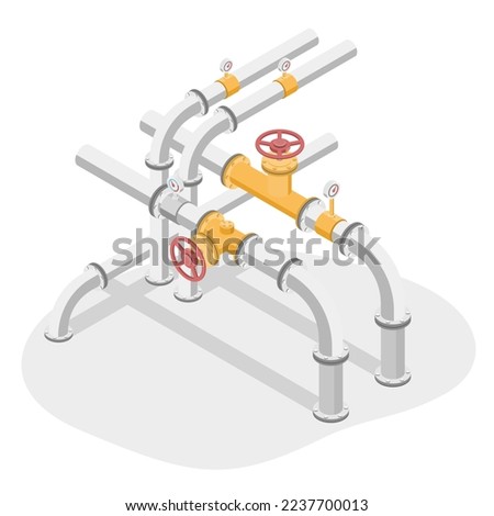 Valves and Piping technicians engineering service maintenance appliances for Gas pumping station gas industry and gas transport system isometric vector isolated