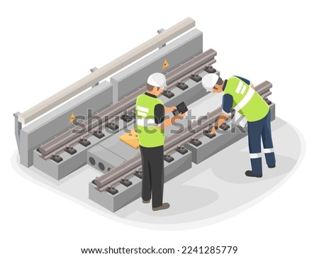 Railway Engineer Inspector inspect engineering construction of SkyTrain Bridge after maintenance isometric isolated