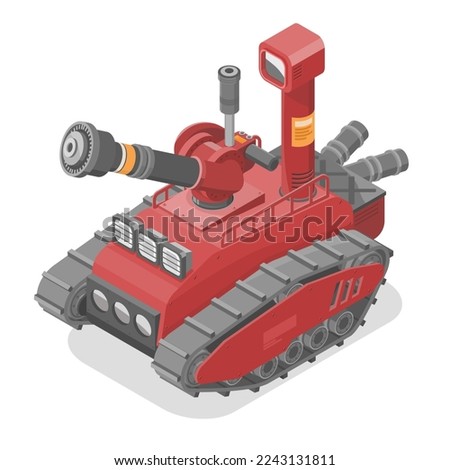 Fire Rescue Firefighting and Scouting robot safety Service usd red Fire fighting isometric isolated vector