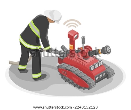 Firefighting using Fire Rescue and Scouting robot to Service dangerous fire isometric isolated vector