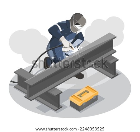 Welder two handymen performing welding  Metalworker Industry Technician worker working on Manufacturing  at factory workplace labor concept isometric Isolated vector illustration 