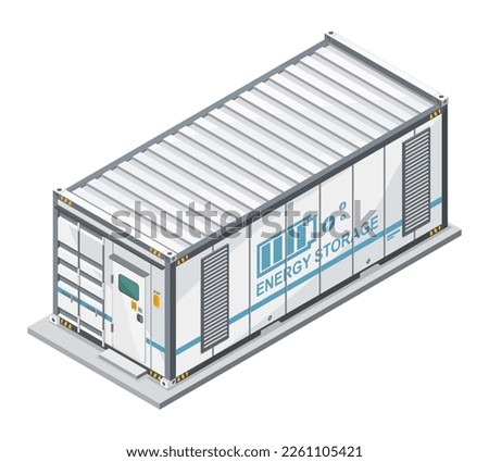 Battery Energy Storage Systems Lithium Ion Power Bank electricity power plant Process  illustration isometric isolated vector cartoon