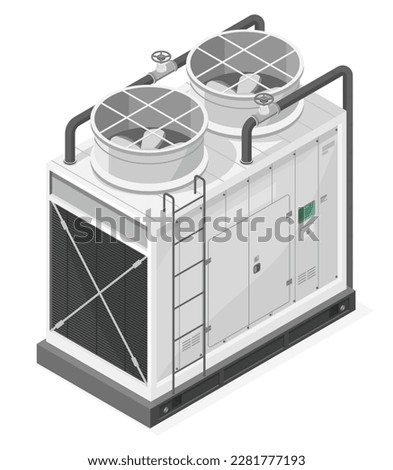 Industrial large Air Conditioner on Roof of factory Mall Airport or Warehouse Isometric illustration isolated cartoon vector