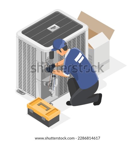 HVAC installation and maintenance Service at home Heating Ventilation and Air Conditioning isometric isolated cartoon vector