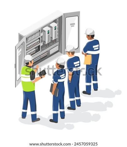 plc controller machine system box training technicians engineering service maintenance programmable logic controller in factory and production line isometric isolated