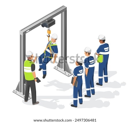 factory safety training Abseiling for industry worker workshop meeting isometric isolated