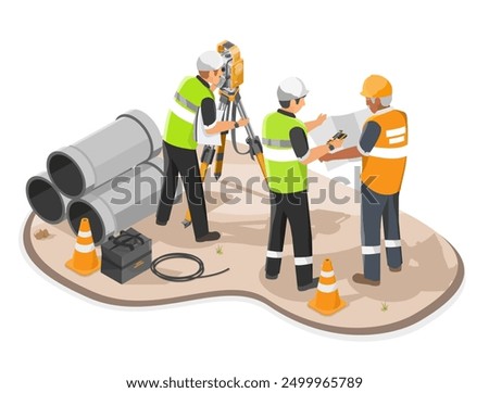 land surveyor civil engineer use theodolite working on worksite of construction site concept isometric isolated on white background cartoon