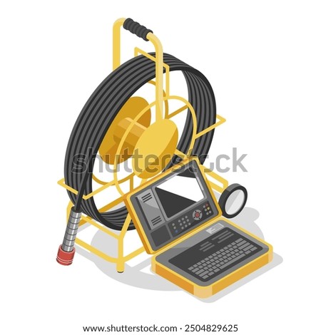 Sewer Pipe inspection camera Tools Wastewater from industrial inspection concept isometic isolated illustration