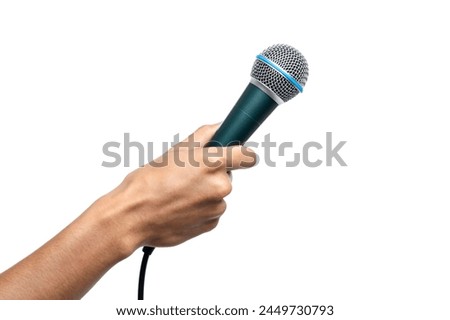 Similar – Image, Stock Photo Man holds a microphone in his hand ready to speak