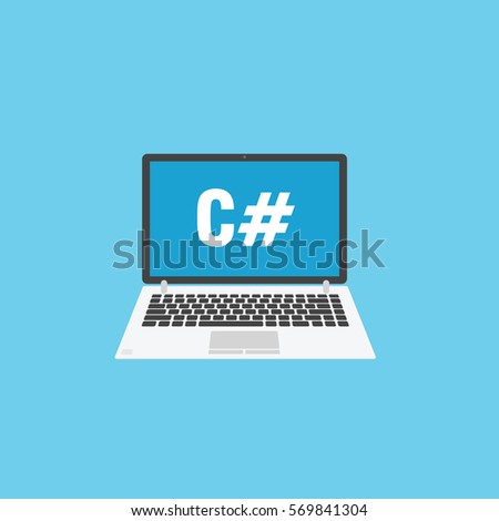 Grey laptop for programming. C sharp language concept