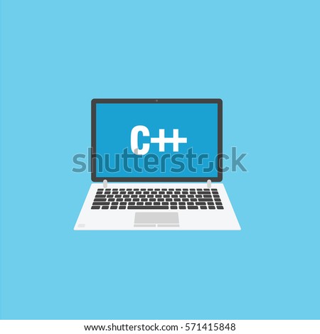 Programming on C laptop with programming language on blue background