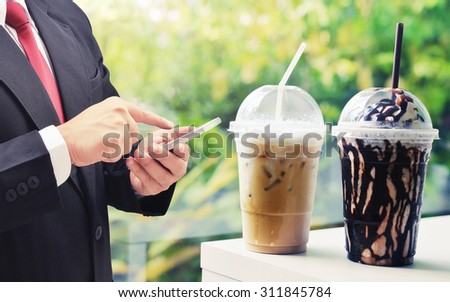 business man searching drink cafe