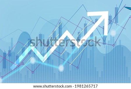 abstract financial chart with uptrend line graph and numbers in stock market on gradient white color background
