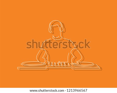 Disc jockey isolated line drawing, vector illustration design. Music collection. Сток-фото © 