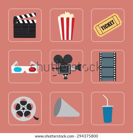 Cinema icons set for use in advertising, presentations, brochures, blogs, documents and forms, etc.