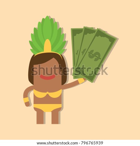 Carnival dancer holding money, vector illustration design. Carnival characters collection.