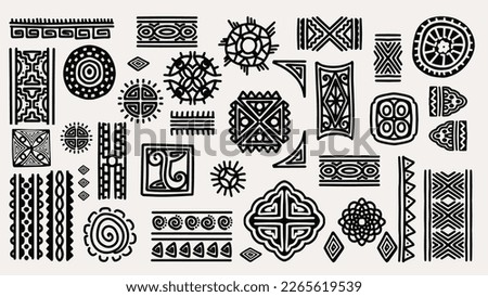 Tribal hand drawn motif set. Vector illustration objects. Abstract symbol element drawing. Black and white colors, Easy to change the color.