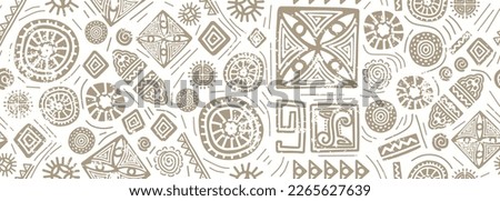 Hand drawn african seamless pattern, tribal motifs vector illustration. Mexican texture with retro doodle ornaments. Abstract decoration with traditional creative artwork. Inca symbols pastel colors.