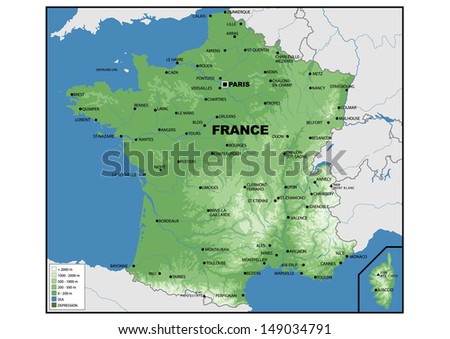 Physical Map Of France Stock Photo 149034791 : Shutterstock