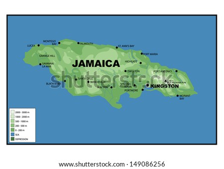 Physical Map Of Jamaica Stock Photo 149086256 : Shutterstock