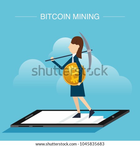 Flat design concept for bitcoin market. Web banner illustration of blockchain technology, bitcoin, cryptocurrency mining, finance, digital money market, cryptocoin wallet, stock exchange.