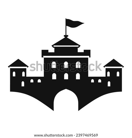 Building simple flat black and white icon logo, reminiscent of Great Wall of China, Historic Monument Vector Simple BW.