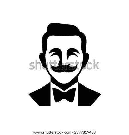 Man Facial Expressions with Satisfied mood, simple flat black and white icon Silhouette, Man Portrait Illustration Flat.