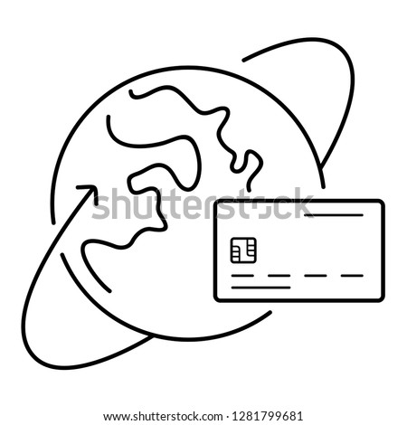 Cross-border payments. Vector flat outline icon illustration isolated on white background.